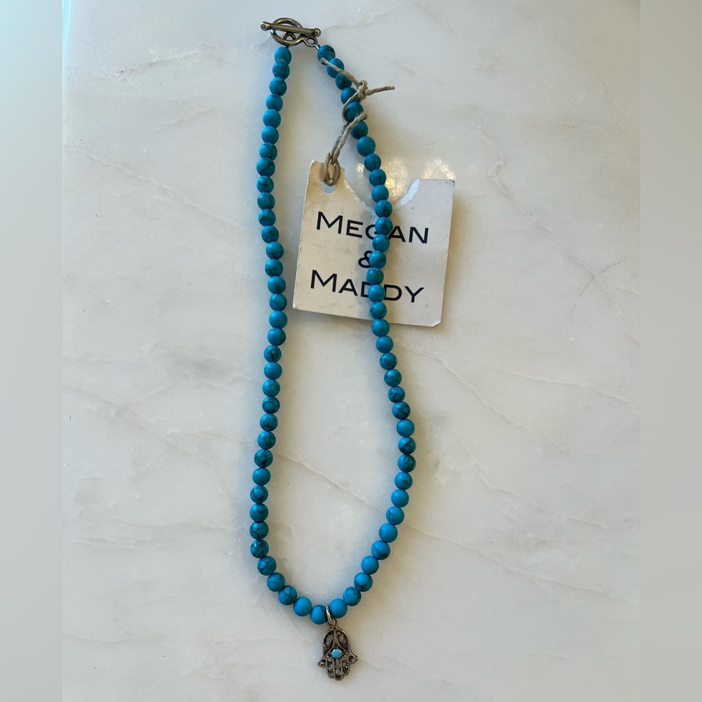 Turquoise Beaded Silver Hamsa Necklace